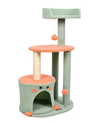 Jespet 34in Furry Top Perch Cat Tree & Condo In Green
