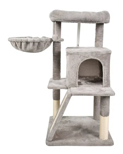 Jespet 38in Furry Top Perch Cat Tree & Condo With Basket In Gray