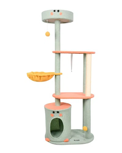 Jespet 3-tier 59in Furry Cat Tree & Condo With Hammock In Green