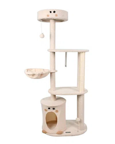Jespet 3-tier 59in Furry Cat Tree & Condo With Hammock In Neutral