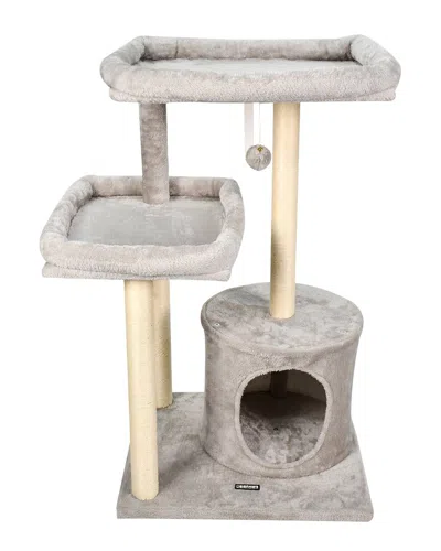 Jespet 41in Furry Top Perch Cat Tree & Condo In Gray