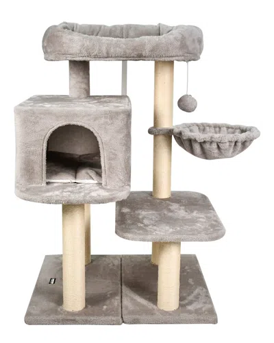 Jespet 43in Furry Top Perch Cat Tree & Condo In Gray