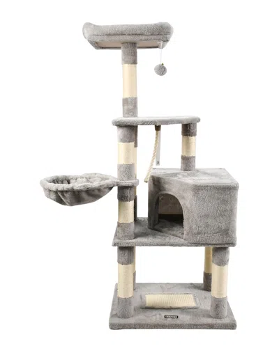 Jespet 53in Furry Top Perch Cat Tree & Condo In Gray