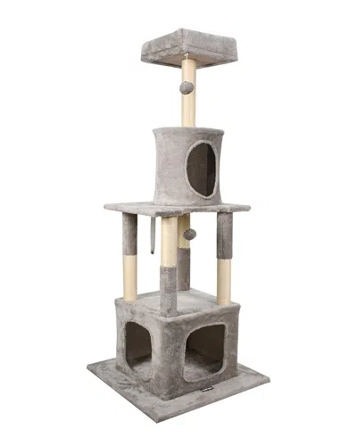 Jespet 58in Furry Cat Tree & Condo In Gray