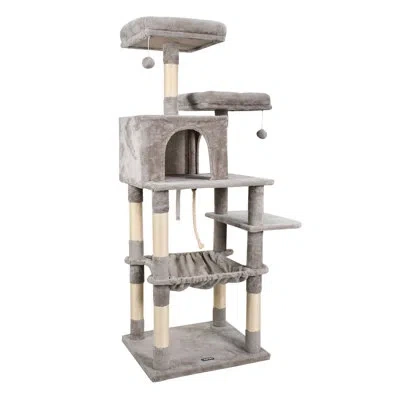 Jespet Goopaws 34-in Faux Fur Top Perch Cat Tree & Condo, Cream In Light Grey