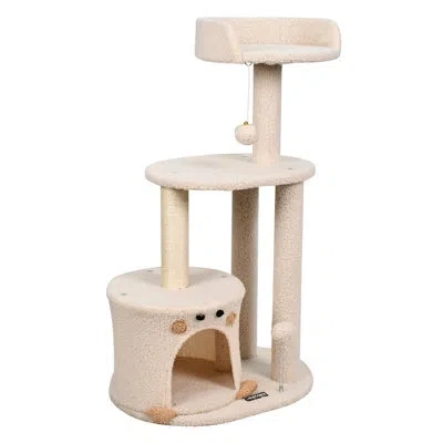 Jespet Goopaws 34-in Faux Fur Top Perch Cat Tree & Condo, Green In Cream