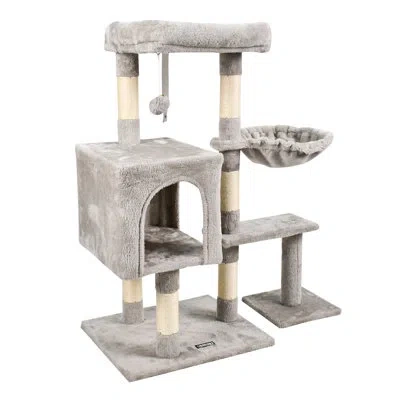 Jespet Goopaws 37-in Faux Fur Cat Tree & Condo With Basket, Grey In Light Grey