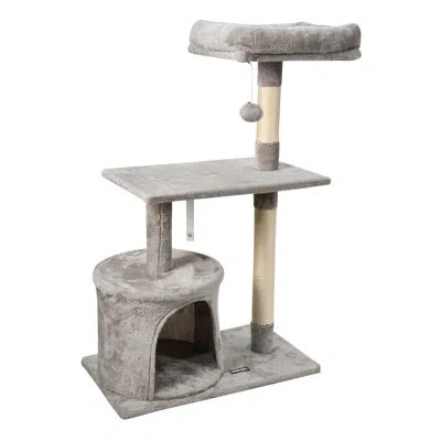 Jespet Goopaws 38-in Faux Fur Top Perch Cat Tree & Condo With Basket, Grey In Light Grey
