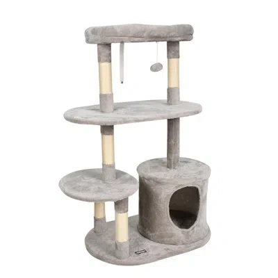 Jespet Goopaws 3-tier 48-in Faux Fur Top Perch Cat Tree & Condo, Grey In Light Grey