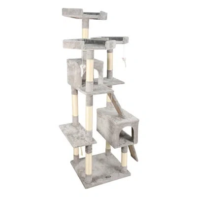 Jespet Goopaws 3-tier 59-in Faux Fur Cat Tree & Condo With Hammock, Sage Green In Light Grey