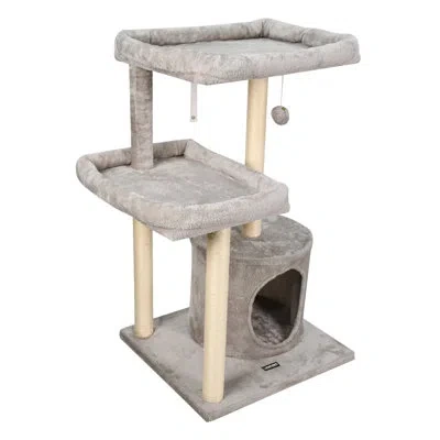 Jespet Goopaws 3-tier Faux Fur Cat Tree & Condo With Hammock, Cream In Light Grey