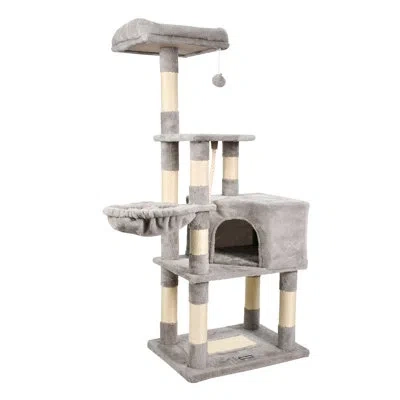 Jespet Goopaws 43-in Faux Fur Top Perch Cat Tree & Condo, Grey In Light Grey
