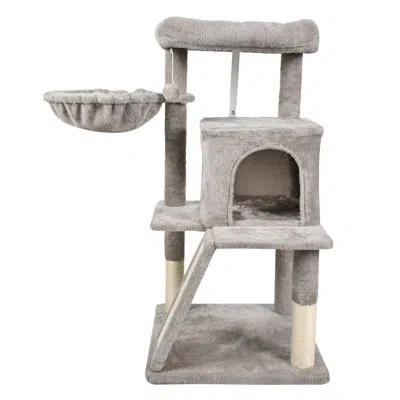 Jespet Goopaws 53-in Faux Fur Top Perch Cat Tree & Condo, Grey In Light Grey