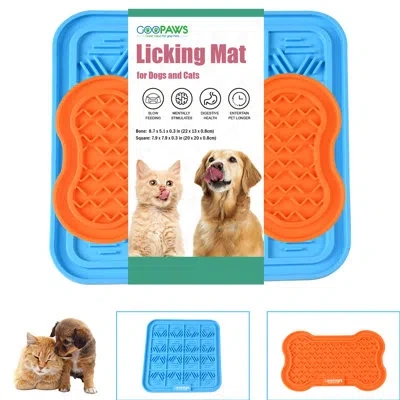 Jespet Goopaws: Licking Mat 2 Pack - Orange & Blue - Dog & Cat Slow Feeding Textured Pads, Food Grade Silic