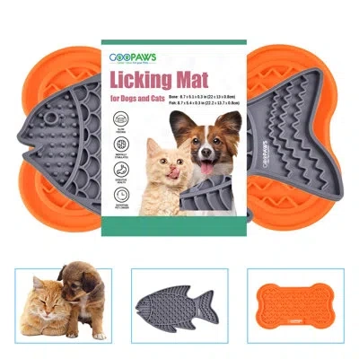 Jespet Goopaws: Licking Mat 2 Pack - Orange & Grey - Dog & Cat Slow Feeding Textured Pads, Food Grade Silic