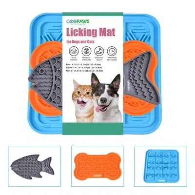 Jespet Goopaws: Licking Mat 3 Pack - Orange, Grey, Blue - Dog & Cat Slow Feeding Textured Pads, Food Grade  In Orange,grey,blue
