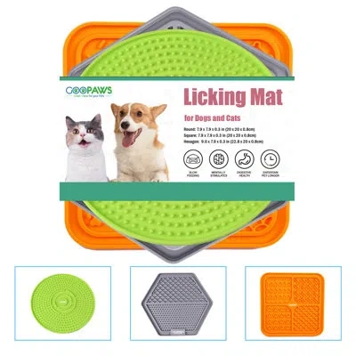 Jespet Goopaws: Licking Mat 3 Pack - Orange, Grey, Green - Dog & Cat Slow Feeding Textured Pads, Food Grade In Orange,grey,green