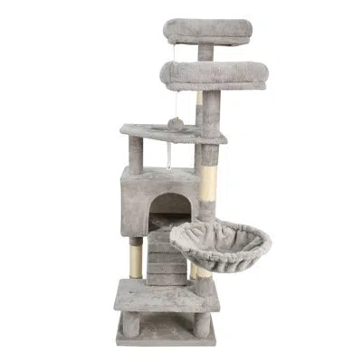 Jespet Goopaws Multi-level 65-in Faux Fur Cat Tree & Condo, Dark Grey In Light Grey