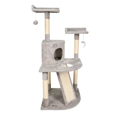 Jespet Goopaws Multi-level 66-in Faux Fur Cat Tree & Condo, Dark Grey In Light Grey