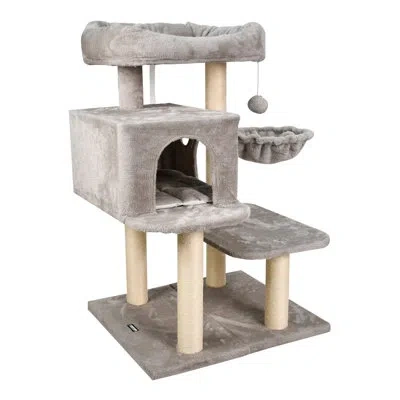 Jespet Goopaws Multi-level Faux Fur Cat Tree & Condo, Dark Grey In Light Grey