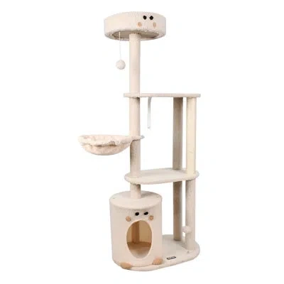 Jespet Goopaws Multi-level Faux Fur Cat Tree & Condo With Hammock In Cream
