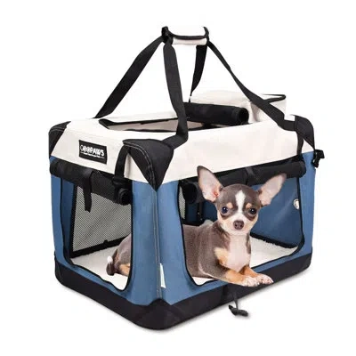 Jespet Goopaws Soft Pet Crates Kennel 3 Door Soft Sided Travel Pet Carrier, Lake Blue, 30''