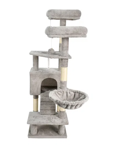 Jespet Multi-level 57in Furry Cat Tree & Condo With Hammock In Gray