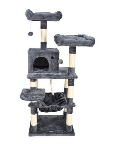 Jespet Multi-level 57in Furry Cat Tree & Condo With Hammock In Gray