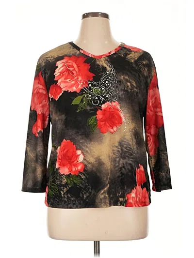 Pre-owned Jess & Jane 3/4 Sleeve Top Black Keyhole Neckline Tops