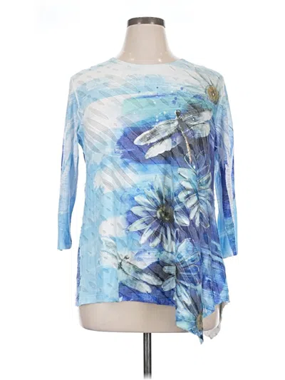 Pre-owned Jess & Jane 3/4 Sleeve Top Blue Boatneck Tops