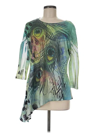 Pre-owned Jess & Jane 3/4 Sleeve Top Green Boatneck Tops