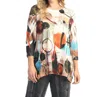 Jess & Jane Abstract 3/4 Sleeve Chiffon Trim Hem Top In Multi In Multi