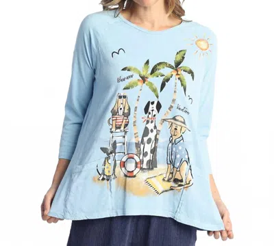 Jess & Jane Aloha Mineral Washed Patch Pocket Cotton Top In Blue