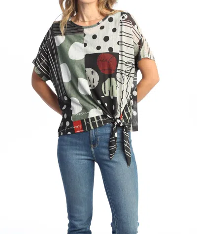 Jess & Jane Amelia Crepe Mesh Tie Front Top In Multi Color