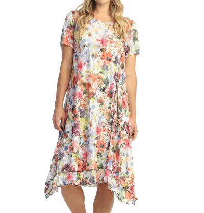 Jess & Jane April Crushed Short Sleeves Pocket Dress In Multi