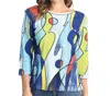 Jess & Jane Artisan Printed Cotton Top - Plus In Multi In Blue