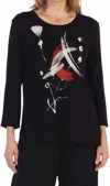 Jess & Jane Asiana Modal Floral Print Top In Black