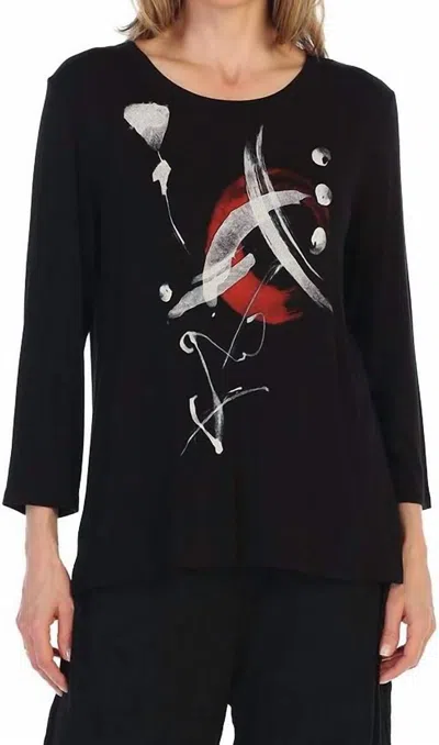 Jess & Jane Asiana Modal Floral Print Top In Black