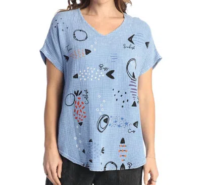 Jess & Jane Bahamas Mineral Washed Double Gauze Top In Blue