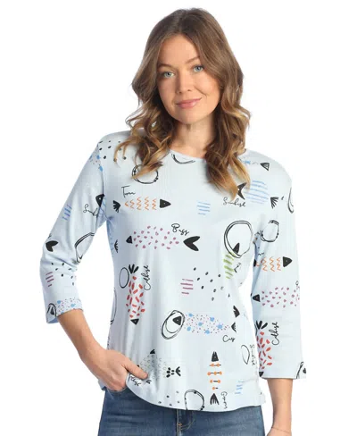 Jess & Jane Bahamas Printed Cotton Top In Light Blue