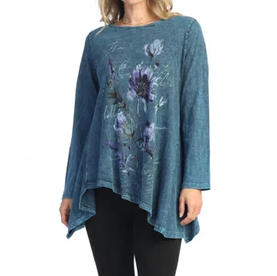 Jess & Jane Ballet Mineral Washed Asymmetric Hem Top In Sapphire In Blue