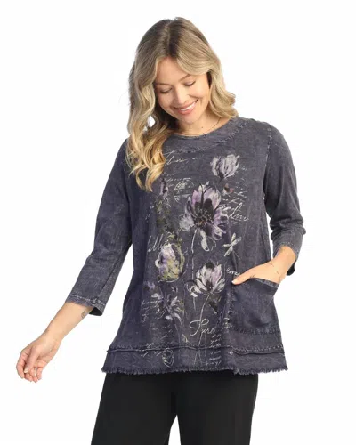 Jess & Jane Ballet Mineral Washed Cotton Pocket Top In Dark Floral In Multi