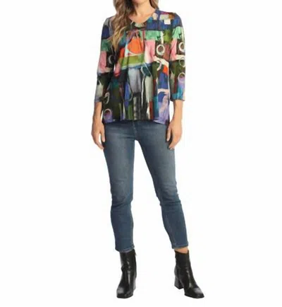 Jess & Jane Barcelona Round Neck Top In Blue Multi