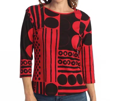 Jess & Jane Bebop Printed Cotton Top - Plus In Red In Black