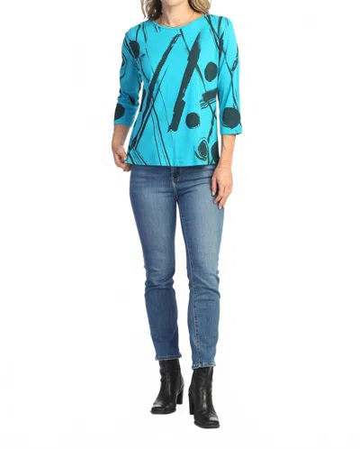 Jess & Jane Bimba Printed Cotton Top - Plus In Teal In Blue