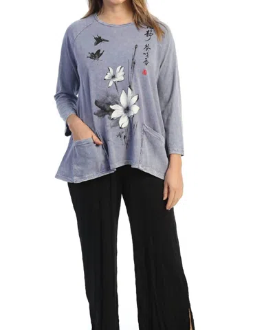 Jess & Jane Blissful Mineral Washed Patch Pocket Cotton Top In Vintage Blue In Purple