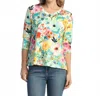 Jess & Jane Blooming Cotton Spandex V-neck Top In Multi In Green