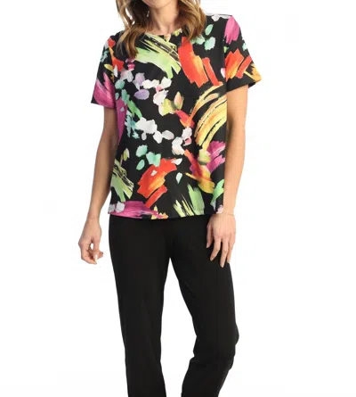 Jess & Jane Blossom Short Sleeve Top In Black Mix In Multi