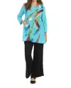 Jess & Jane Bora Bora Mineral Washed Cotton Top With Linen Contrast In Blue In Blue