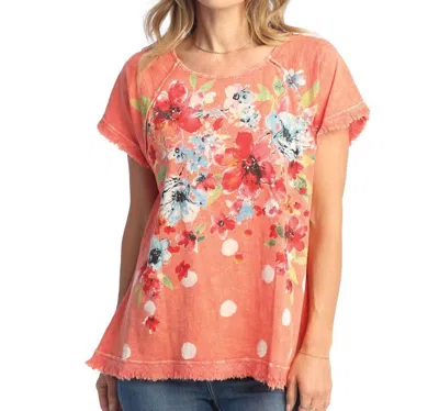 Jess & Jane Bossa Nova Mineral Washed Gauze & Cotton Top In Watermelon In Pink